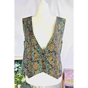 Vintage Floral Tapestry Vest Sz 18 Cottagecore Academia Union Made USA Eclectic